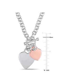 Best deal 👏 Oval Link Necklace with Double Heart Charm and Toggle Clasp in 2-tone Rose and White Sterling Silver by Belk & Co. 🤩 -DealsBelk & Co. Store Belk 5378