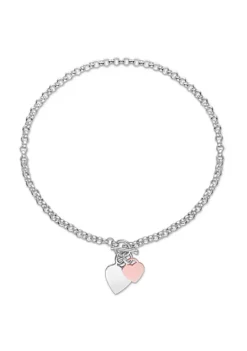 Best deal 👏 Oval Link Necklace with Double Heart Charm and Toggle Clasp in 2-tone Rose and White Sterling Silver by Belk & Co. 🤩 -DealsBelk & Co. Store Belk 5379