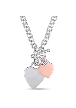 Best deal 👏 Oval Link Necklace with Double Heart Charm and Toggle Clasp in 2-tone Rose and White Sterling Silver by Belk & Co. 🤩 -DealsBelk & Co. Store Belk 5380