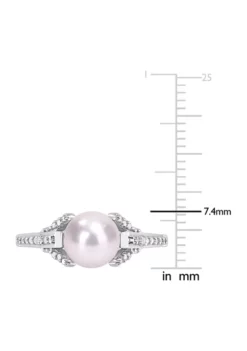 Budget ⭐ 7-7.5mm Freshwater Cultured Pearl and Diamond Accent Vintage Ring in Sterling Silver by Belk & Co. 🤩 -DealsBelk & Co. Store Belk 5385