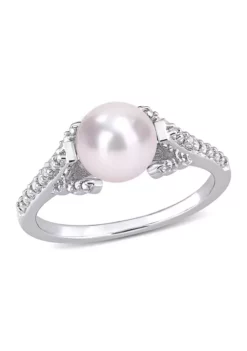 Budget ⭐ 7-7.5mm Freshwater Cultured Pearl and Diamond Accent Vintage Ring in Sterling Silver by Belk & Co. 🤩 -DealsBelk & Co. Store Belk 5386