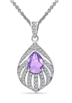 Promo ⌛ 1.81 ct. t.w. Amethyst and White Topaz Feather Pendant Necklace in Sterling Silver by Belk & Co. 💯 -DealsBelk & Co. Store Belk 5396