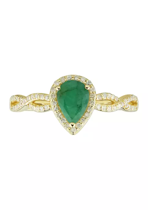 Hot Sale 🧨 1/6 ct. t.w. Diamond and Emerald Ring in 10K Yellow Gold by Belk & Co. ⭐ 2 Hot Sale 🧨 1/6 ct. t.w. Diamond and Emerald Ring in 10K Yellow Gold by Belk & Co. ⭐ - Image 2