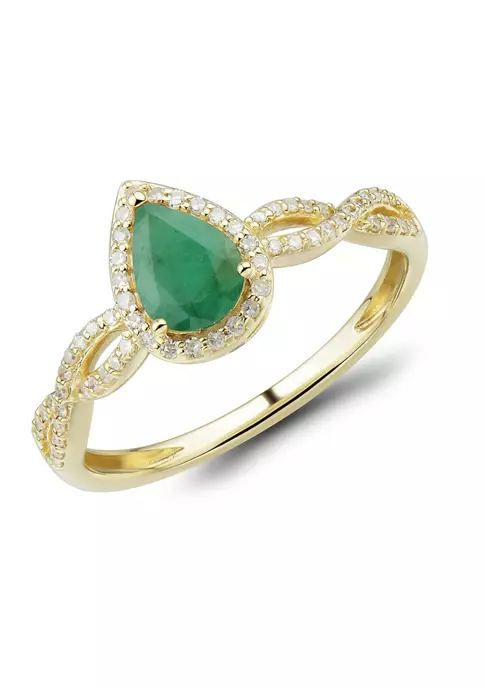 Hot Sale 🧨 1/6 ct. t.w. Diamond and Emerald Ring in 10K Yellow Gold by Belk & Co. ⭐ 3 Hot Sale 🧨 1/6 ct. t.w. Diamond and Emerald Ring in 10K Yellow Gold by Belk & Co. ⭐ - Image 3