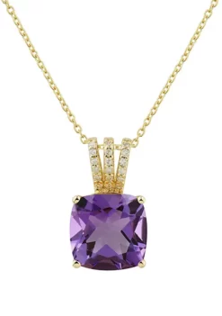 Budget 🎉 1/10 ct. t.w. Diamond and Amethyst Necklace in 10K Yellow Gold with 18" Rope Chain by Belk & Co. ❤️ -DealsBelk & Co. Store Belk 5442