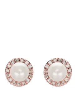 Buy ❤️ 0.15 ct. t.w. Diamond and Freshwater Pearl Stud Earrings in 10k Rose Gold by Belk & Co. 🛒