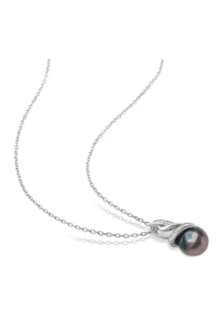 Promo 🛒 8-9mm Black Tahitian Cultured Pearl and Diamond Accent Twisted Pendant with Chain in Sterling Silver by Belk & Co. 😍 -DealsBelk & Co. Store Belk 5471