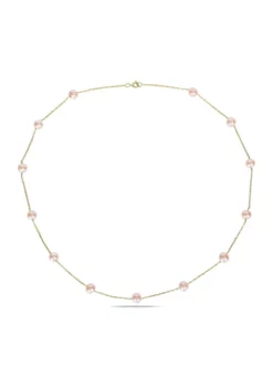 Cheap ⌛ 5-6mm Pink Cultured Freshwater Pearl Tin Cup Necklace on 14k Yellow Gold Rope Chain by Belk & Co. ❤️ -DealsBelk & Co. Store Belk 5496