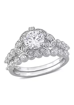 Outlet 🛒 Lab Created Created Moissanite Halo Bridal Ring Set in Sterling Silver by Belk & Co. 💯 -DealsBelk & Co. Store Belk 5613