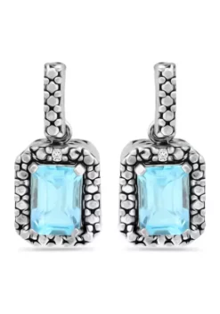 Cheap ⭐ 2.3 ct. t.w. Blue Topaz and 1/10 ct. t.w. Diamond Halo Drop Earrings in Sterling Silver by Belk & Co. 👏