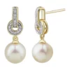 Hot Sale 🔥 1/10 ct. t.w. Diamond Pearl Earrings in 10K Yellow Gold by Belk & Co. 🔥