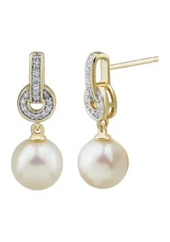 Hot Sale ๐ฅ 1/10 ct. t.w. Diamond Pearl Earrings in 10K Yellow Gold by Belk & Co. ๐ฅ