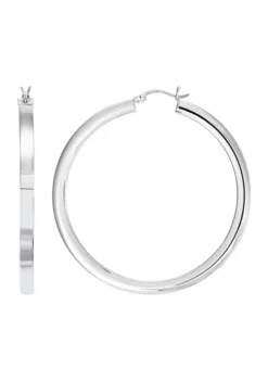 Best deal ✨ 4 mm x 50 mm Square Tube Round Hoop Earrings in Sterling Silver by Belk & Co. ✔️
