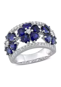 Wholesale 🔔 Lab Created 4.5 ct. t.w. Created Blue and White Sapphire Floral Ring in Sterling Silver by Belk & Co. 🤩