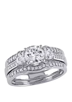 Best deal ✔️ 1.3 ct. t.w. Lab Created White Sapphire and 1/4 ct. t.w. Diamond 3 Piece Bridal Ring Set in 10K White Gold by Belk & Co. ⭐ -DealsBelk & Co. Store Belk 5711