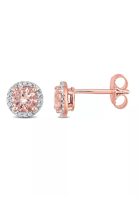 Discount 🥰 Morganite and Diamond Accent Halo Stud Earrings in Rose Plated Sterling Silver by Belk & Co. ❤️ 1 Discount 🥰 Morganite and Diamond Accent Halo Stud Earrings in Rose Plated Sterling Silver by Belk & Co. ❤️
