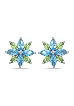 Brand new ⭐ 1.84 ct. t.w Blue Topaz and Peridot Flower stud Earring in Sterling Silver by Belk & Co. 😍