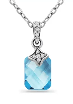 Best Sale 💯 2.4 ct. t.w. Blue Topaz and 1/10 ct. t.w. White Topaz Pendant Necklace in Sterling Silver by Belk & Co. 🌟