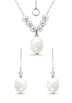 Best deal ๐ Fresh Water Pearl and Silver Bead Necklace Earring 2-Piece Set in Sterling Silver by Belk & Co. ๐งจ