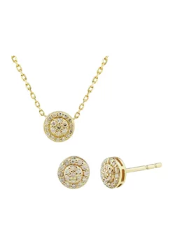 Best Sale 💯 1/4 ct. t.w. Diamond Circle Earrings and Necklace Set in 10K Yellow Gold by Belk & Co. 🥰