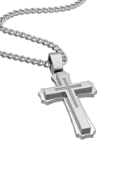 Flash Sale ❤️ Men's Stainless Steel CZ Cross Pendant Necklace by Belk & Co. 🎁