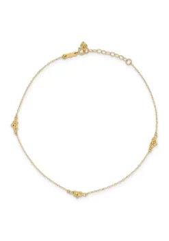 Promo ⭐ 14K Yellow Gold Polished Diamond Cut Triple Puffed Hearts 9 Inch Plus 1 Inch Extension Anklet by Belk & Co. 👏 -DealsBelk & Co. Store Belk 5959