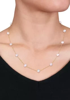 Outlet 🔥 5.5-6 Millimeter Cultured Freshwater Pearl Tin Cup Necklace in 10k Yellow Gold by Belk & Co. 😀 -DealsBelk & Co. Store Belk 6040
