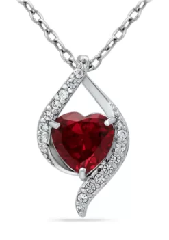 Deals ⌛ 2.14 ct. t.w. Created Pink Sapphire and Created White Sapphire Heart Pendant Necklace in Sterling Silver by Belk & Co. 🛒 -DealsBelk & Co. Store Belk 6096