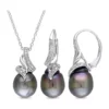 Flash Sale ⌛ 2-Piece Set Tahitian Cultured Pearl and 1/10 ct. t.w. Diamond Vintage Drop Necklace and Earrings in Sterling Silver by Belk & Co. 😉