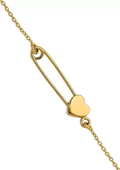 Promo 🌟 14K Yellow Gold Safety Pin with Heart 7 Inch Bracelet by Belk & Co. 🔔