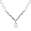 Flash Sale 🛒 Freshwater Pearl and Diamond Necklace in Sterling Silver and 14k Yellow Gold by Belk & Co. 👍