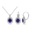 Cheap 😉 2-Piece Created Blue and White Sapphire and Diamond Halo Necklace and Earrings in Sterling Silver by Belk & Co. ✨