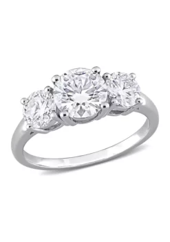 Budget โ 2.25 ct. t.w. Created Moissanite Three-Stone Engagement Ring in Sterling Silver by Belk & Co. ๐