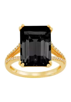 Deals 🥰 6.5 ct. t.w. Onyx and 1/6 ct. t.w. Diamond Ring in 10K Yellow Gold by Belk & Co. ⌛