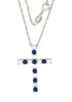 Budget 🤩 Sapphire Cross Pendant Necklace in Sterling Silver by Belk & Co. 😍 -DealsBelk & Co. Store Belk 6249