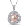 Best Sale 🎁 10.5-11 MM Pink Cultured Freshwater Pearl and Cubic Zirconia Interlaced Halo Necklace in Sterling Silver by Belk & Co. 🔔