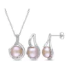 Buy 😉 2-Piece Set Pink Cultured Freshwater Pearl and 1/10 ct. t.w. Diamond Halo Earrings and Necklace in Sterling Silver by Belk & Co. 🔥