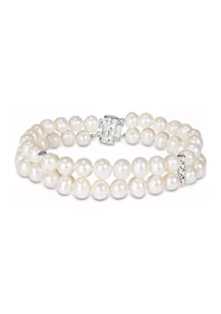 Best Pirce 🔥 6-7 MM Cultured Freshwater Pearl Double-Row Bracelet with Sterling Silver Dividers and Clasp by Belk & Co. 😍