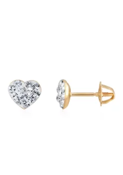 Wholesale 🛒 Crystal Baby Heart Earrings in 14K Yellow Gold by Belk & Co. 🥰