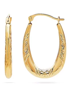 Best Pirce 💯 14k Yellow Gold Oval Pattern Hoop Earrings by Belk & Co. 🔥