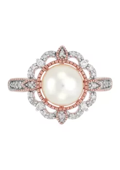 New ✔️ 1/5 ct. t.w. Diamond and Pearl Flower Ring in 10K Rose Gold by Belk & Co. 🔥 -DealsBelk & Co. Store Belk 6541