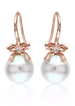 Wholesale 🥰 10k Rose Gold Cultured Freshwater Pearl and Diamond Bow Earrings by Belk & Co. 😀
