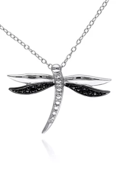 New 😀 Black Diamond Dragonfly Pendant in Sterling Silver by Belk & Co. 👍