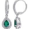 Best Pirce 😉 Lab Created Emerald and White Sapphire Teardrop Earrings in Sterling Silver by Belk & Co. 🔔