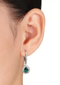 Best Pirce 😉 Lab Created Emerald and White Sapphire Teardrop Earrings in Sterling Silver by Belk & Co. 🔔 -DealsBelk & Co. Store Belk 6580