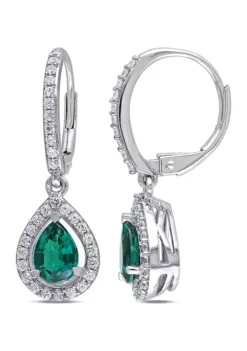 Best Pirce 😉 Lab Created Emerald and White Sapphire Teardrop Earrings in Sterling Silver by Belk & Co. 🔔 -DealsBelk & Co. Store Belk 6581