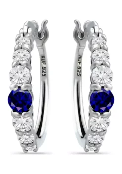 Promo 🎉 5/8 ct. t.w. Created Blue Sapphire and 5/8 ct. t.w. Created White Sapphires Hoop Earrings in Sterling Silver by Belk & Co. 🔥