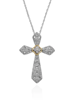 Flash Sale ๐ 0.19 ct. t.w. Diamond Cross Pendant in Sterling Silver & 10K Yellow Gold by Belk & Co. ๐