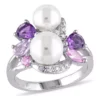 Hot Sale 🎉 Cultured Freshwater Pearl and 1.38 ct. t.w. Multi-Gemstone Cluster Ring in Sterling Silver by Belk & Co. 🛒