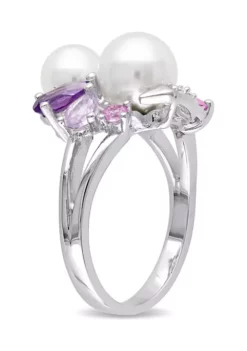 Hot Sale 🎉 Cultured Freshwater Pearl and 1.38 ct. t.w. Multi-Gemstone Cluster Ring in Sterling Silver by Belk & Co. 🛒 -DealsBelk & Co. Store Belk 6601